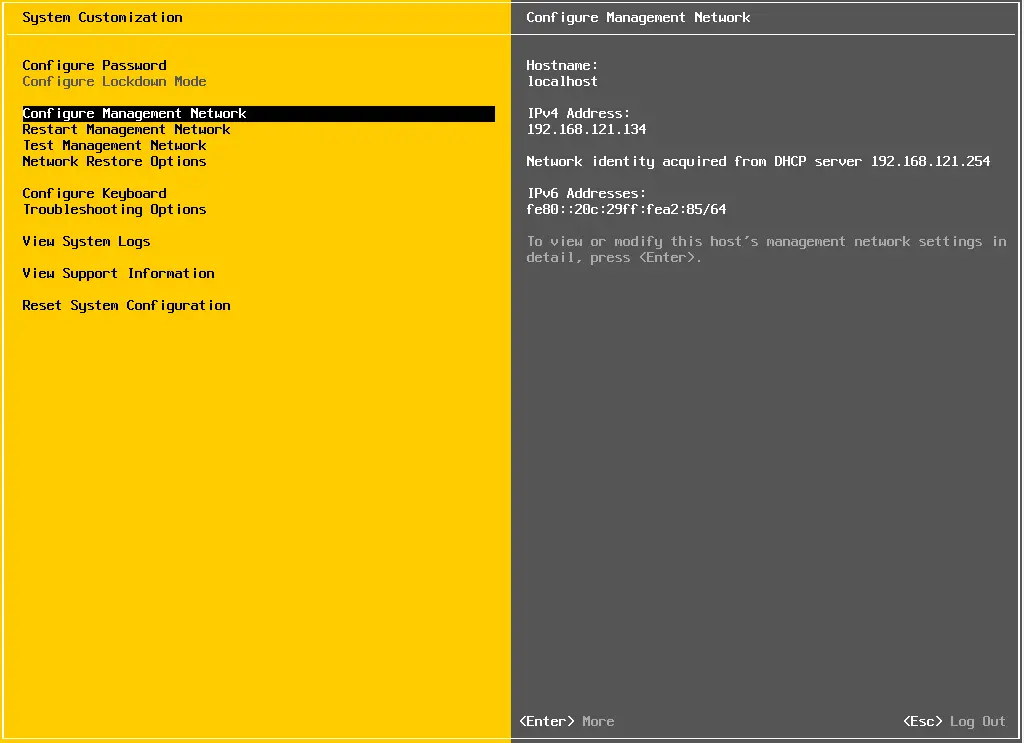 ESXi Configure management network