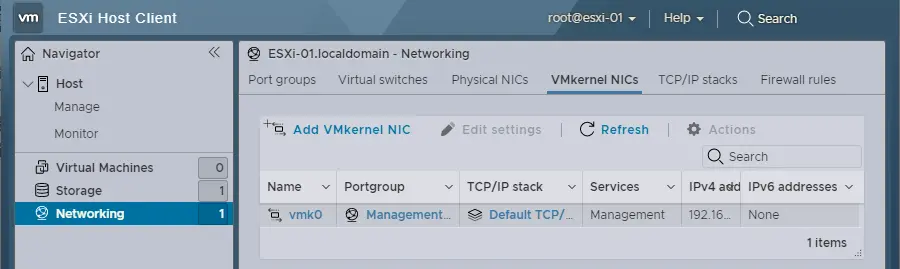 ESXi add VMkernel NIC