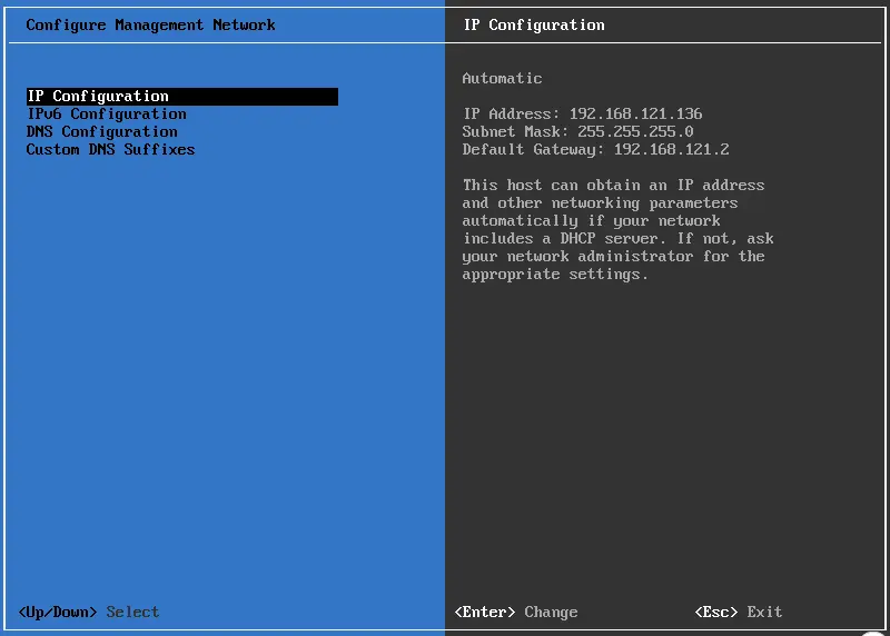 ESXi configure management network IP