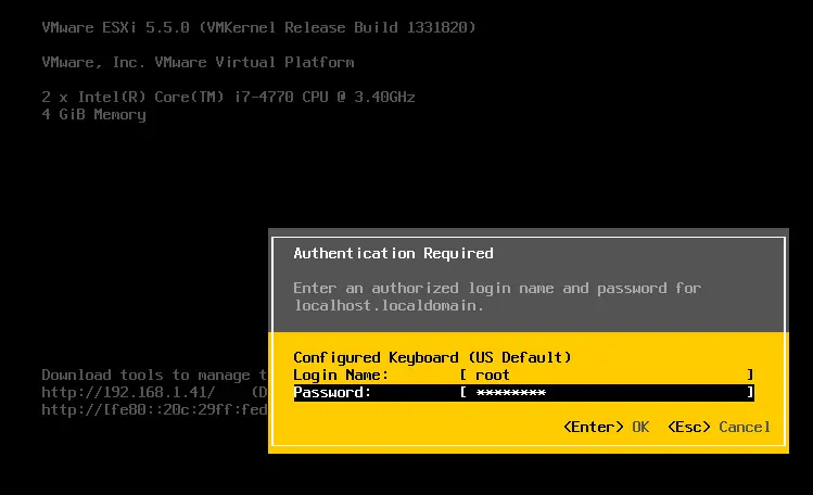 ESXi host Authentication required