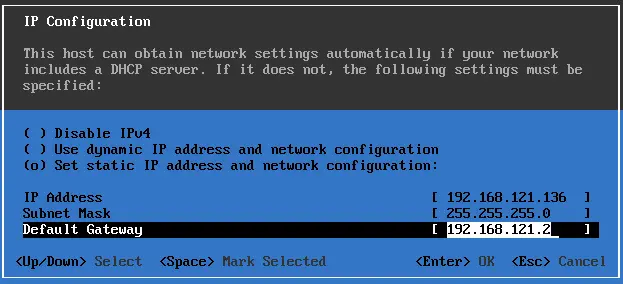 ESXi host IP configuration