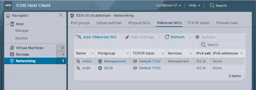 ESXi host VMkernel NICs