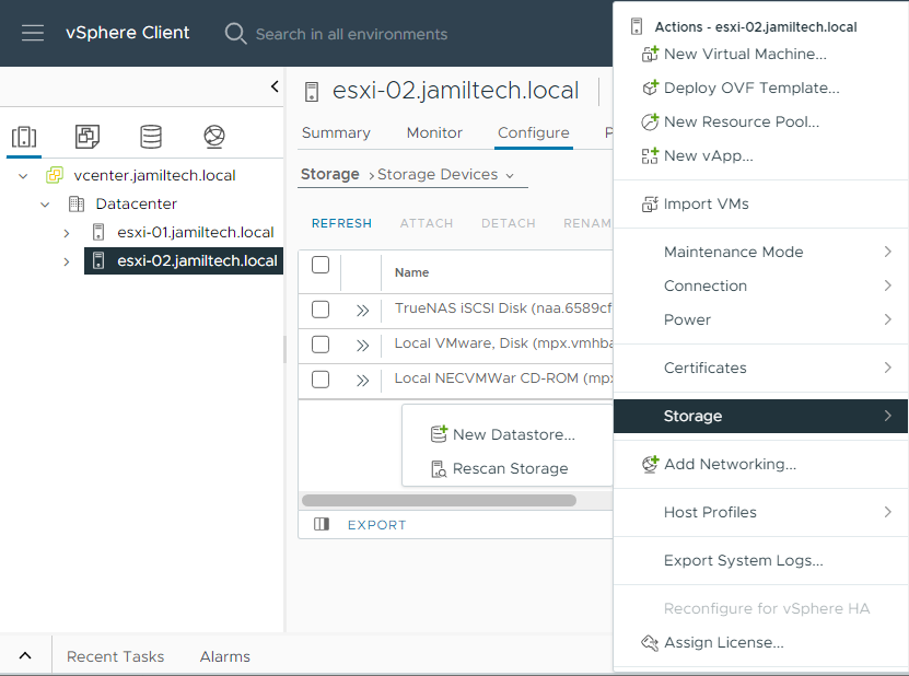 ESXi host action menu