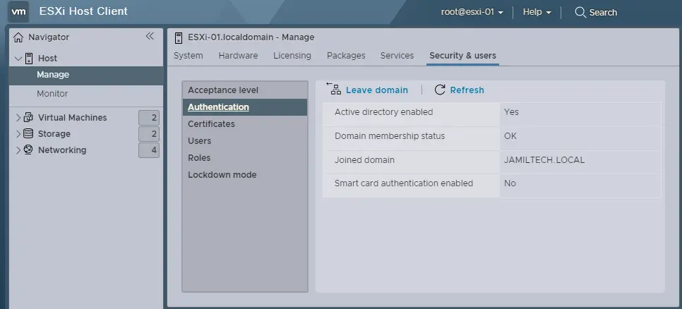 ESXi host client authentication