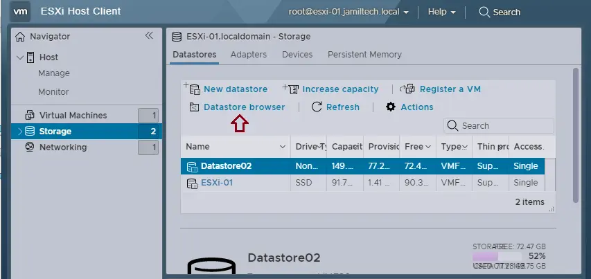 ESXi host client datastores