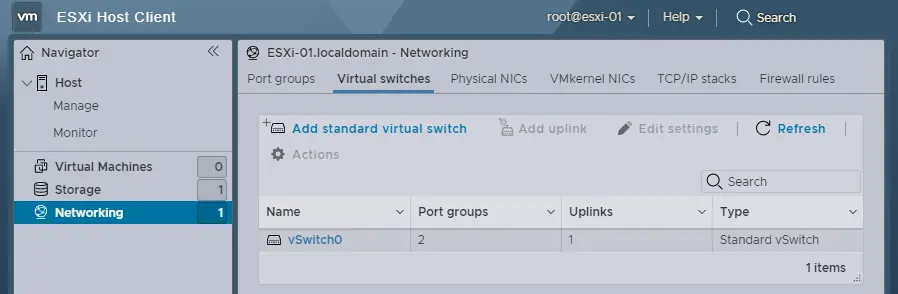 ESXi host client networking