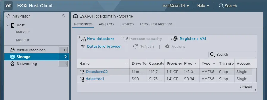 ESXi host datastores