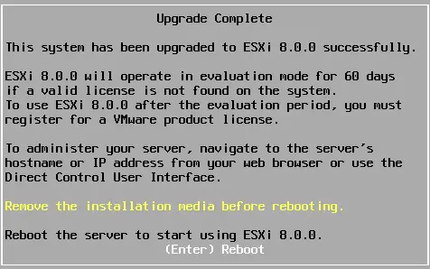 ESXi host upgrade complete