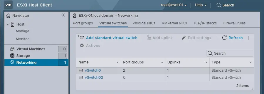 ESXi host virtual switches