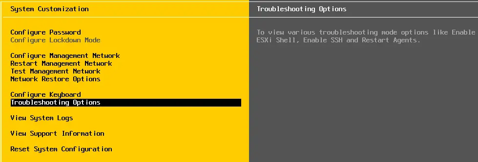 ESXi troubleshooting options