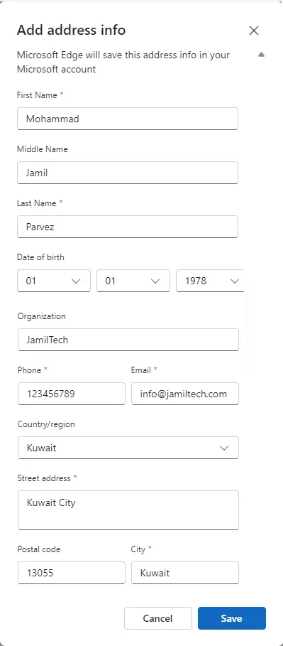 Edge add address info