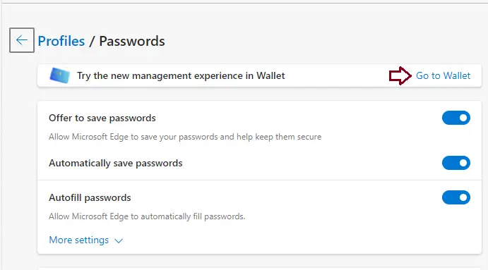 Edge profile go to wallet