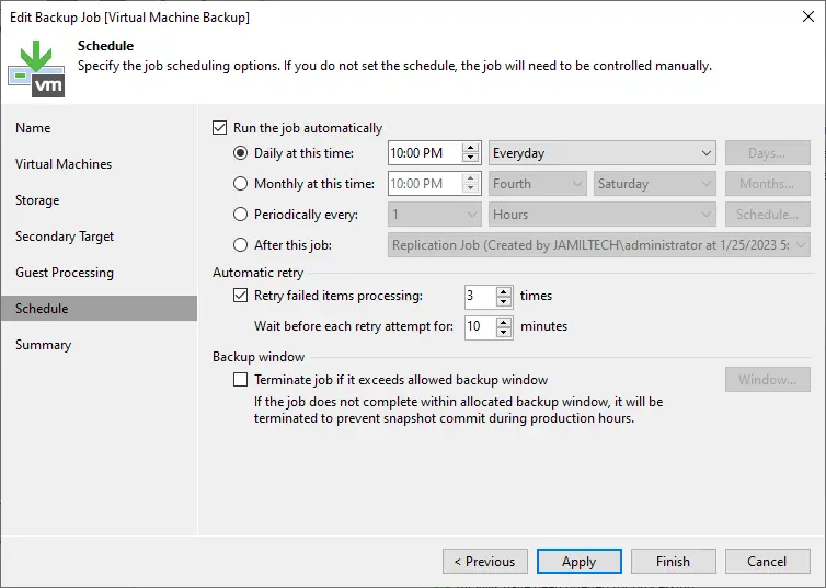 Edit backup job schedule