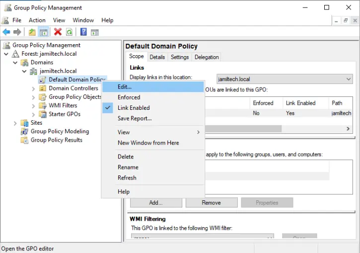 Edit default domain policy