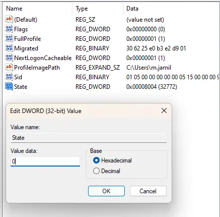 Edit dword value state