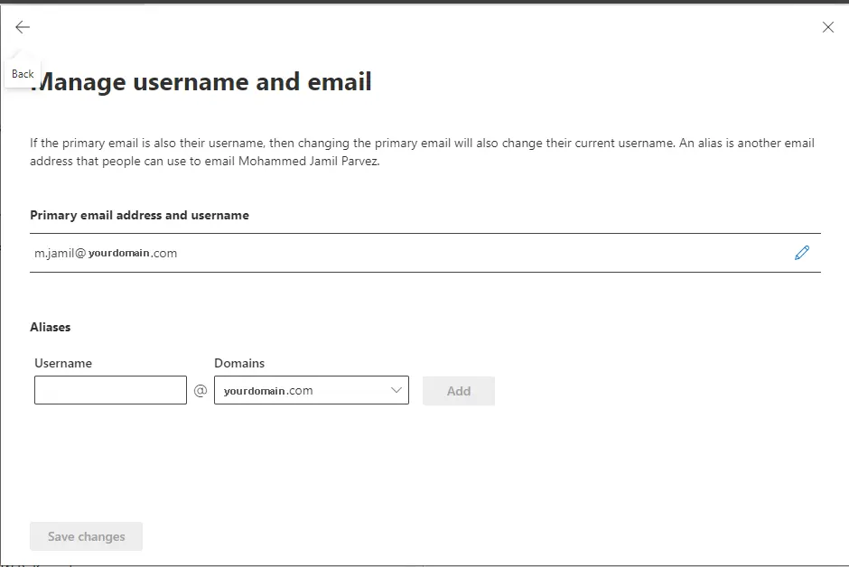 Edit primary email address and username