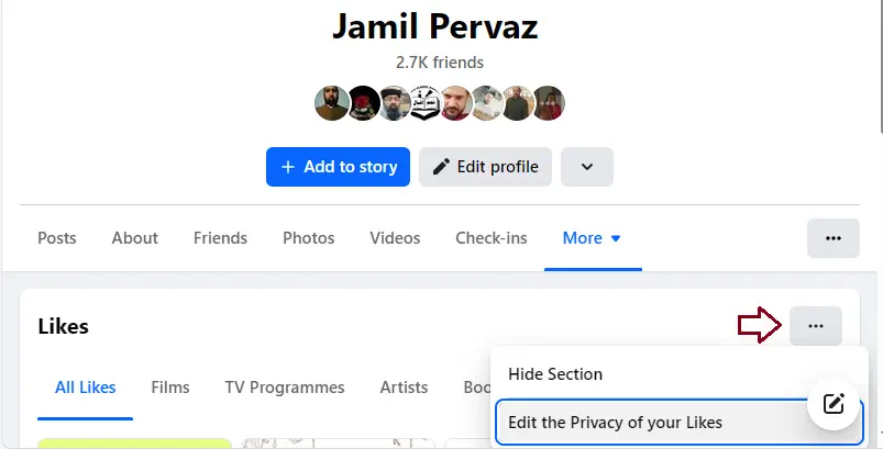 Edit the privacy of your like Facebook