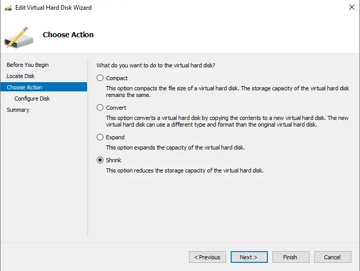 Edit virtual hard disk action