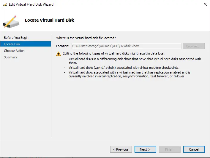 Edit virtual hard disk locate disk