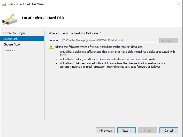 Edit virtual machine disk wizard