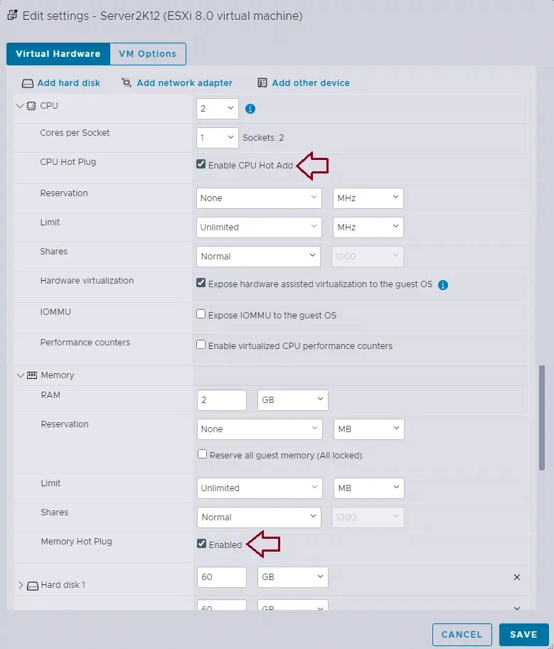 Enable CPU Memory Hot Plug