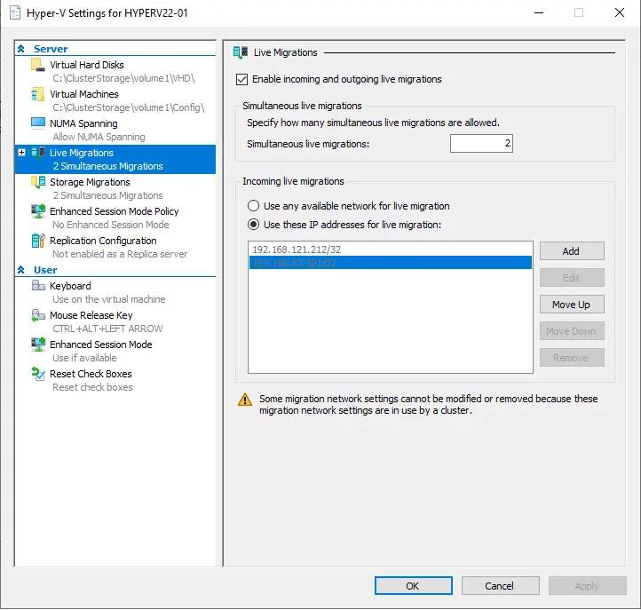 Enable Hyper-V live migration