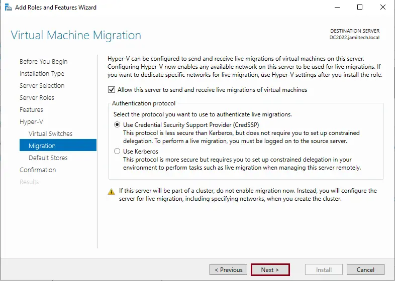 Enable Hyper-V virtual machine migration