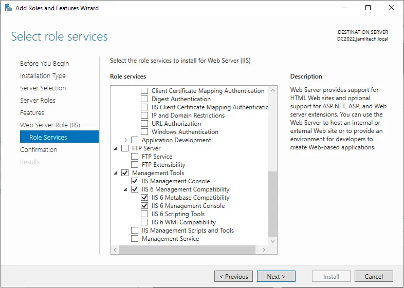 Enable SMTP select server roles