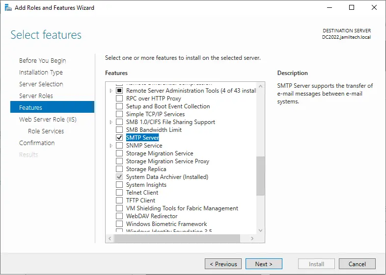 Enable SMTP server features