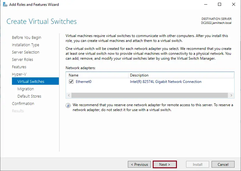 Enable Virtual machines require virtual switch
