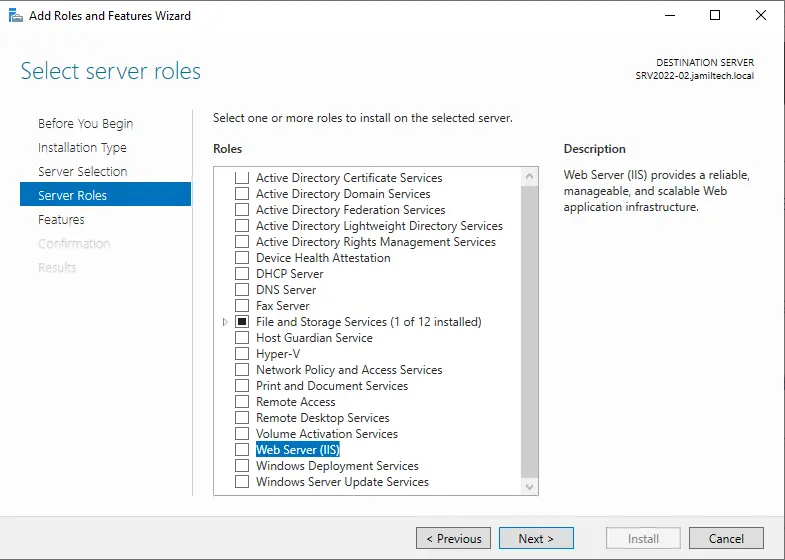 Enable Web server IIS roles