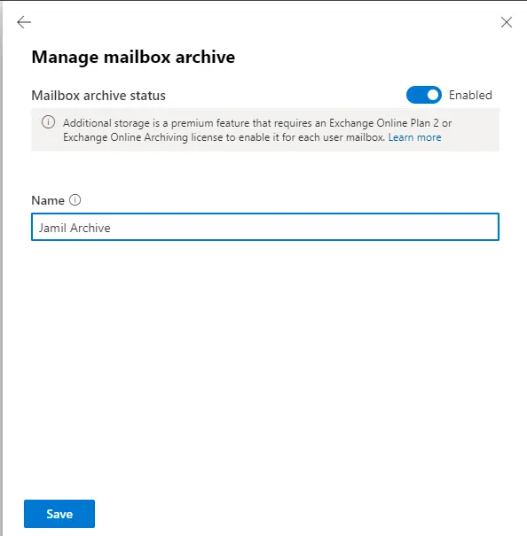 Enable archive mailbox for Microsoft 365