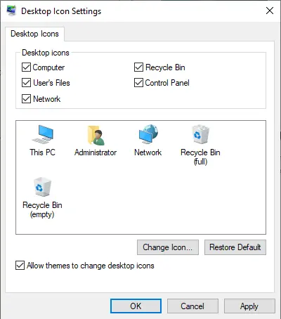 Enable desktop icon settings