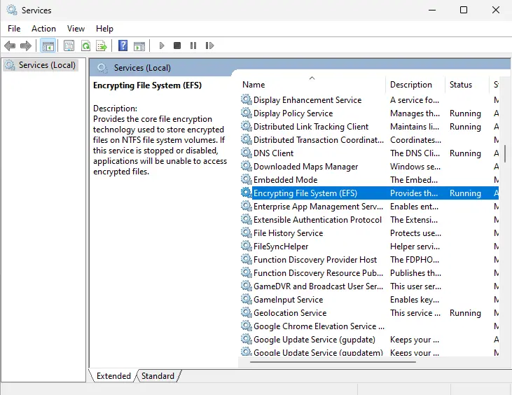 Enable\disable encrypting file system via service