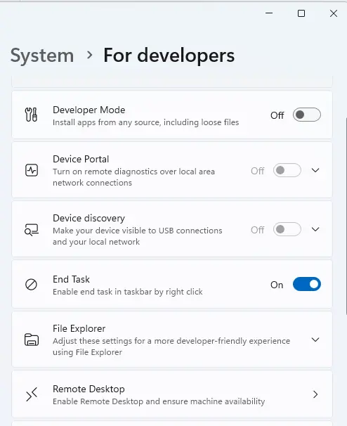 Enable end task for developers