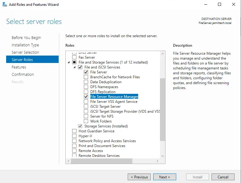 Enable file server roles