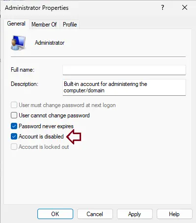 Enable or disable built-in administrator account