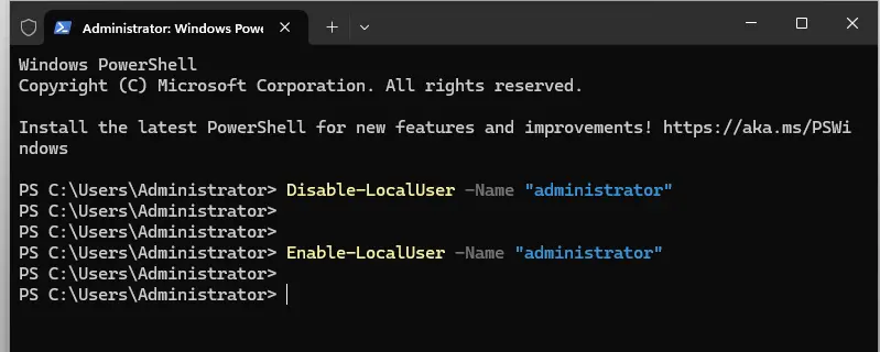 Enable or disable built-in administrator account via PowerShell