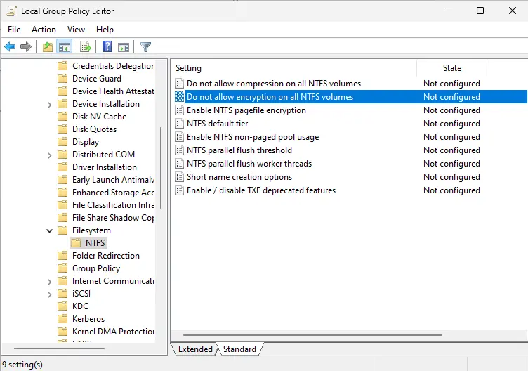 Enable or disable encryption file system