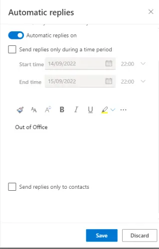 Enable or disable out of office
