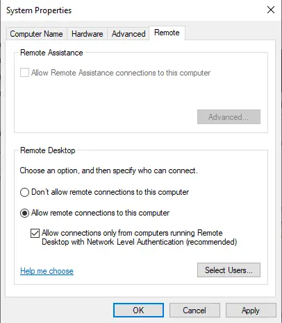 Enable remote desktop
