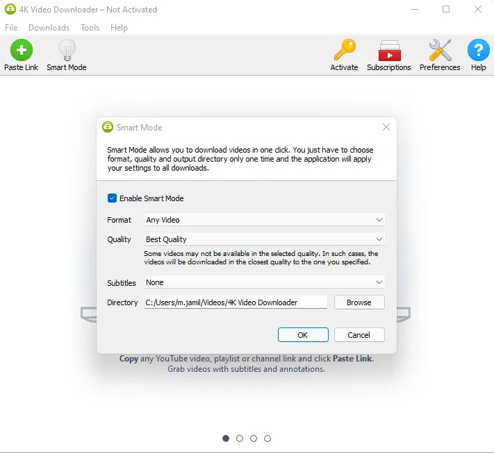 Enable smart mode 4k video downloader