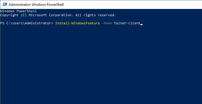 Enable telnet in Windows server