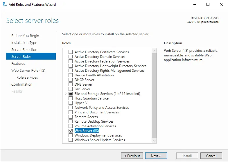 Enable web server IIS server roles