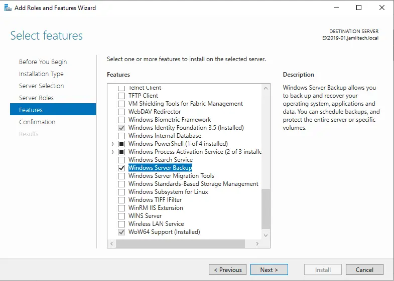 Enable windows server backup feature