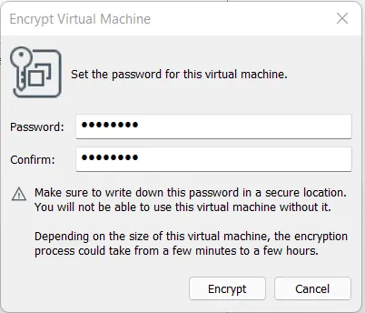 Encrypt virtual machine password