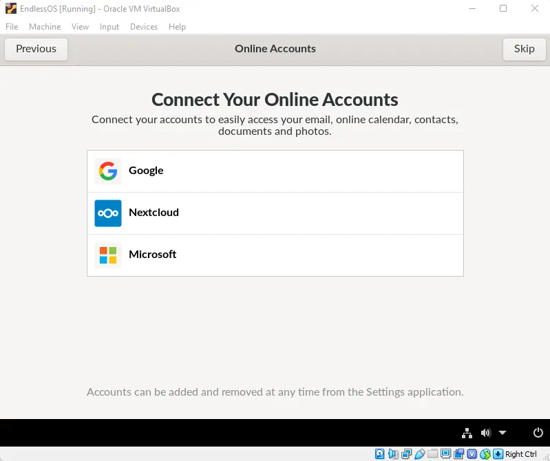 Endless OS online accounts