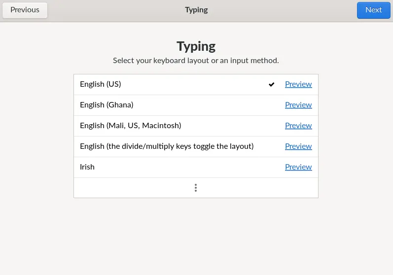 Endless OS setup keyboard layout