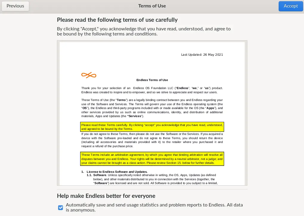 Endless OS term of use