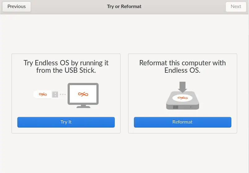 Endless OS try or format